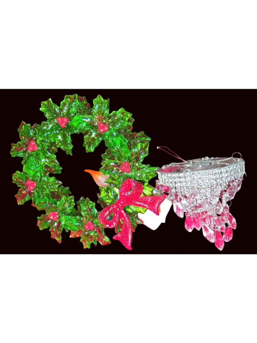 Vintage Christmas Wreath Night Light  Hanging Crystal Chandelier Ornament